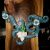Blue Dichroic Curl Pipe with Flower Marbles and Wood Stand (Light Blue/Aqua/White)